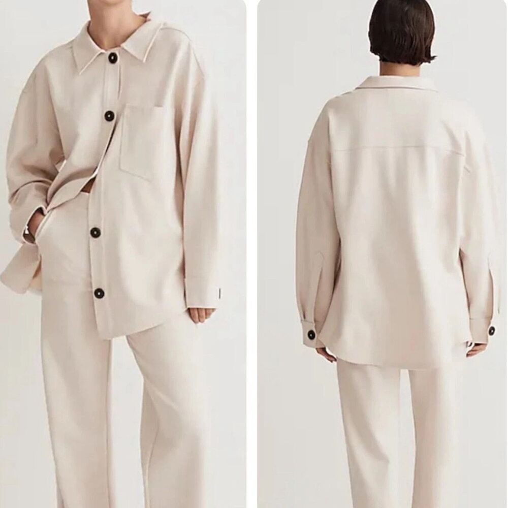 Madewell MWL Ponte Oversized Vintage Linen Beige Shirt Jacket Size S Heavy NWT